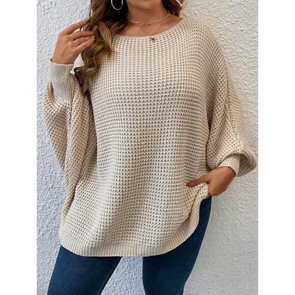 Women's Plus Size Oversized Fall Sweater Crewneck Long Sleeve Casual Pullover - Picture 3 of 5
